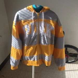 Yellow And Gray Pink Zip up Hoodie 
Size small